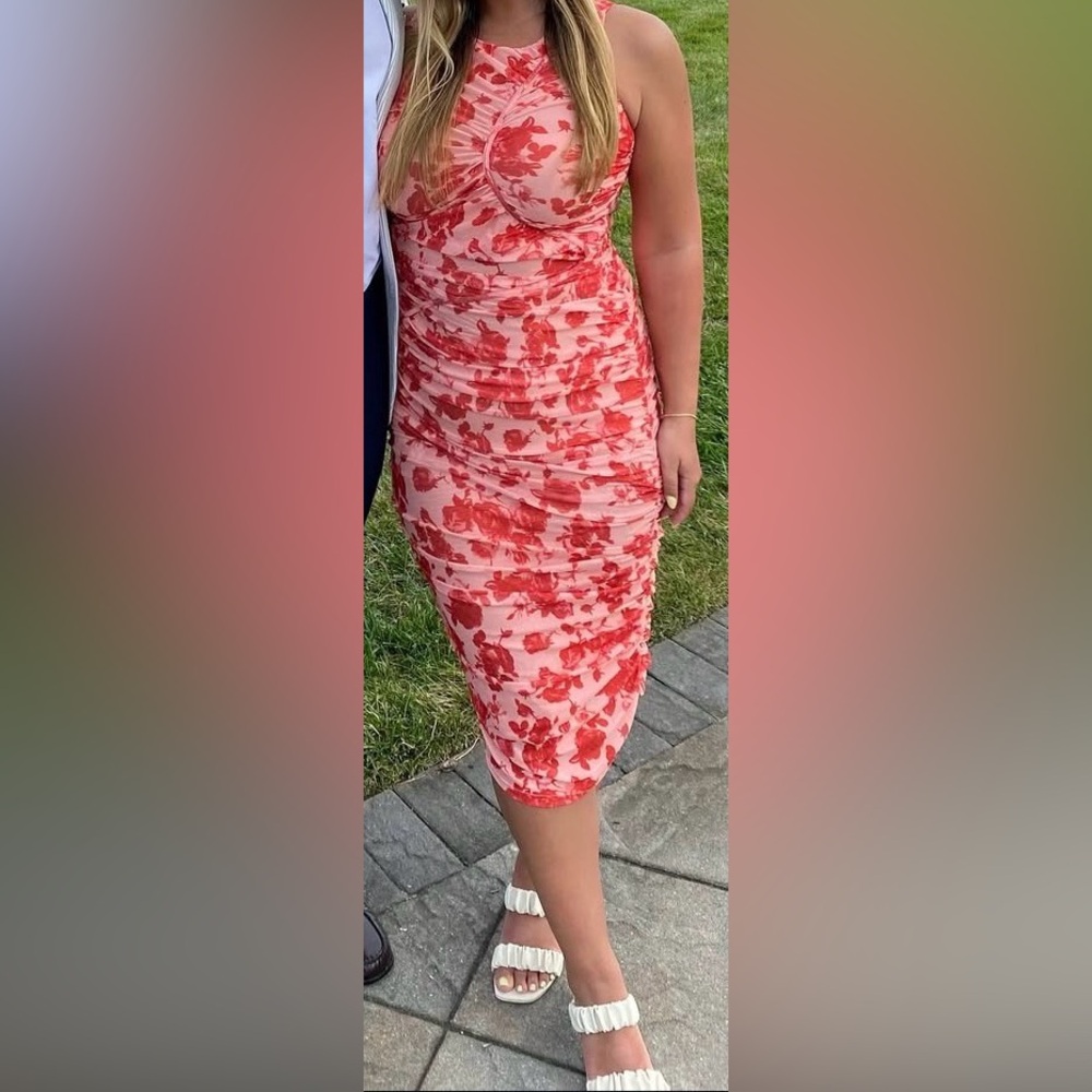 Bardot Coral and Red Mesh Dress